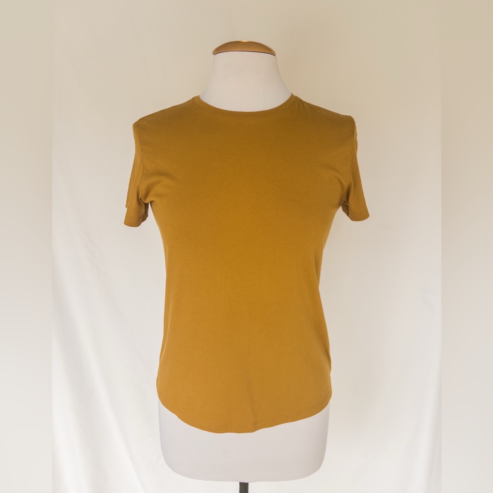 Theory Mustard Yellow Pima Cotton Crew Neck Tee Petite